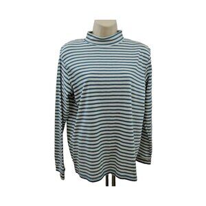 Speculation Womens Petite Medium Striped Green White Mock Turtleneck Long Sleeve